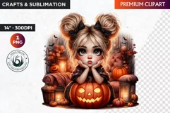 Halloween Cute girl Clipart, Kids Halloween clipart,Girl PNG Product Image 1