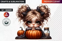 Halloween Cute girl Clipart, Kids Halloween clipart,Girl PNG Product Image 1