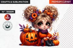 Halloween Cute girl Clipart, Kids Halloween clipart,Girl PNG Product Image 1