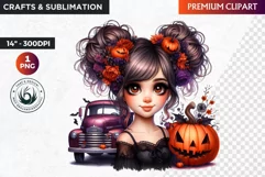 Halloween Cute girl Clipart, Kids Halloween clipart,Girl PNG Product Image 1