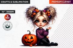 Halloween Clipart, Kids Halloween clipart,Cute Girl pumpkin Product Image 1