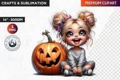 Halloween Cute girl Clipart, Kids Halloween clipart,Girl PNG Product Image 1