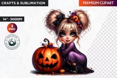 Halloween Clipart, Kids Halloween clipart,Cute Girl pumpkin Product Image 1