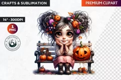Halloween Cute girl Clipart, Kids Halloween clipart,Girl PNG Product Image 1