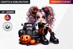Halloween Cute girl Clipart, Kids Halloween clipart,Girl PNG Product Image 1