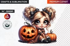Halloween Clipart, Kids Halloween clipart,Cute Girl pumpkin Product Image 1