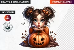 Halloween Clipart, Kids Halloween clipart,Cute Girl pumpkin Product Image 1