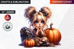 Halloween Clipart, Kids Halloween clipart,Cute Girl pumpkin Product Image 1