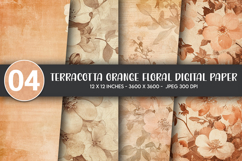 Terracotta Orange Floral Digital Paper Product Image 1