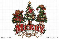 Merry Little Ranch Christmas PNG, Cowboy Christmas Tree Product Image 4