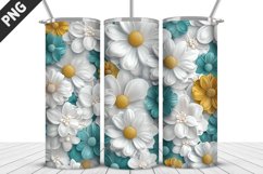 3D White Flowers Tumbler Wrap | Sublimation Design | Tumbler Product Image 1