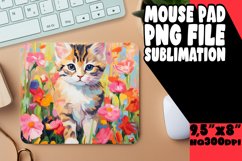 Cute Cat with Vibrant Flowers Mouse Pad PNG Product Image 1