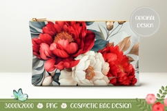 Red Flowers Cosmetic Bag, Floral Cosmetic Bag Template Product Image 1