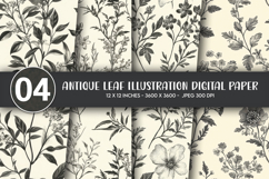 Antique Leaf Illustration Digital Paper Product Image 1