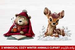 Whimsical Cozy Winter Animals Clipart | Cute Snowy Forest Product Image 1