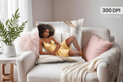 Afro Girl /Woman braided hair Pillow Design, Black Queen PNG Product Image 1