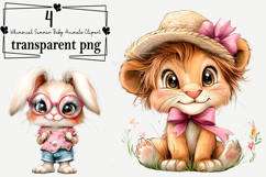 Whimsical Summer Baby Animals Clipart Watercolor PNG Product Image 1