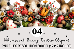 Whimsical Bunny Easter Clipart, Watercolor Easter Bunny PNG Product Image 1