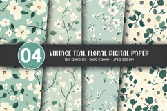 Vintage Teal Floral Digital Paper Product Image 1