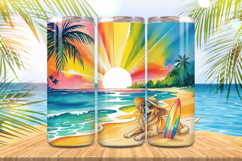 Cute Dog in beach with Surfboard Tumbler Wrap PNG Sublimatio Product Image 1