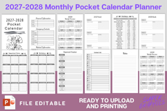 2027-2028 Pocket Planner &amp; Calendar Printable Editable KDP Product Image 2