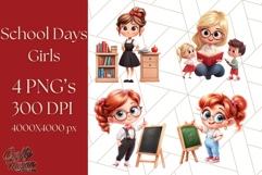Cute Teacher Girls Clipart, School PNG, Teacher Sublimation Product Image 1