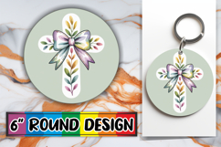 Playful Circle Car Coaster Design, Cross and Bow Product Image 1