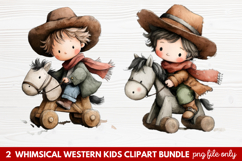 2 Whimsical Western Kids Clipart | Cute Cowboy &amp; Cowgirl PNG Product Image 1