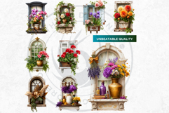 Floral Windows and Enchanting Garden Balcony Illustrations Product Image 6