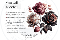 Moody Rose Gold &amp; Mauve Florals PNG, Dark Romance Clipart Product Image 2
