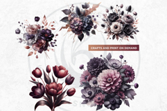 Moody Rose Gold &amp; Mauve Florals PNG, Dark Romance Clipart Product Image 7
