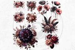 Moody Rose Gold &amp; Mauve Florals PNG, Dark Romance Clipart Product Image 9