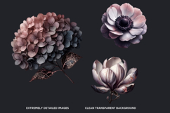 Moody Rose Gold &amp; Mauve Flowers PNG, Dark Romance Clipart Product Image 3