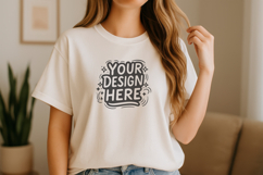 Women Home Light T-Shirt Mockup PSD JPG Product Image 1