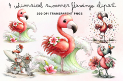 Whimsical Summer Flamingo Clipart PNG Product Image 1