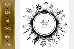 Floral design with black silhouettes of meadow herbs. VECTOR Product Image 1