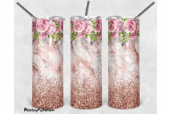 Pink Marble Glitter 20oz Skinny Tumbler Sublimation Design Product Image 1