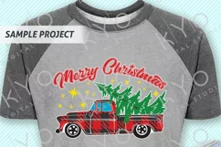 Merry Christmas Plaid Old Vintage Truck svg png dxf files Product Image 2