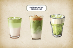 Almond Matcha Latte Clipart Bundle 4 PNG Product Image 3