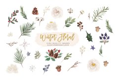 Watercolor Christmas floral clipart, Winter floral clipart Product Image 2