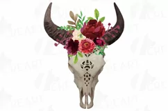 Carved skull, Watercolor floral buffalo skull clip art Product Image 1