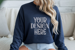 Gildan 18000 Navy Crewneck Sweatshirt Mockups,G180 Product Image 1