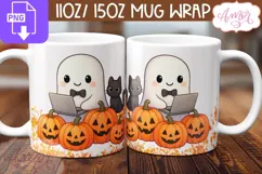 Cute Halloween mug wrap PNG, Cute IT ghost mug png Product Image 2