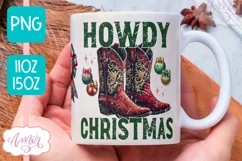 Howdy Chirstmas mug wrap PNG, Western Christmas coffee mug Product Image 2