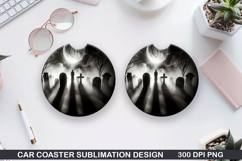 Cemetery Car Coaster Sublimation | Halloween Coaster PNG Product Image 1