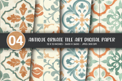 Antique Ornate Tile Art Digital Paper Product Image 1