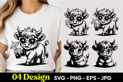 Cool Highland Cow Summer Drink Cartoon SVG PNG Product Image 1