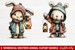2 Whimsical Western Animal Clipart | Cute Cowboy Animals PNG Product Image 1