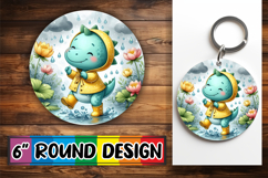 Whimsical Round Keychain Sublimation PNG, Cute Dino Product Image 1