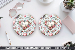 Flowers Car Coaster Sublimation |Valentine Coaster PNG Product Image 1
